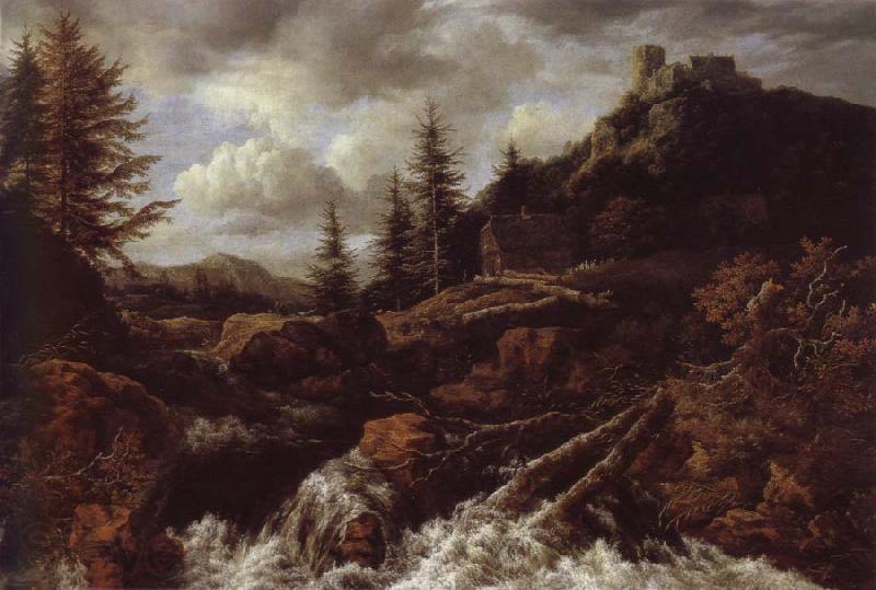 Jacob van Ruisdael Waterfall in a Mountainous Landscape with a Ruined castle